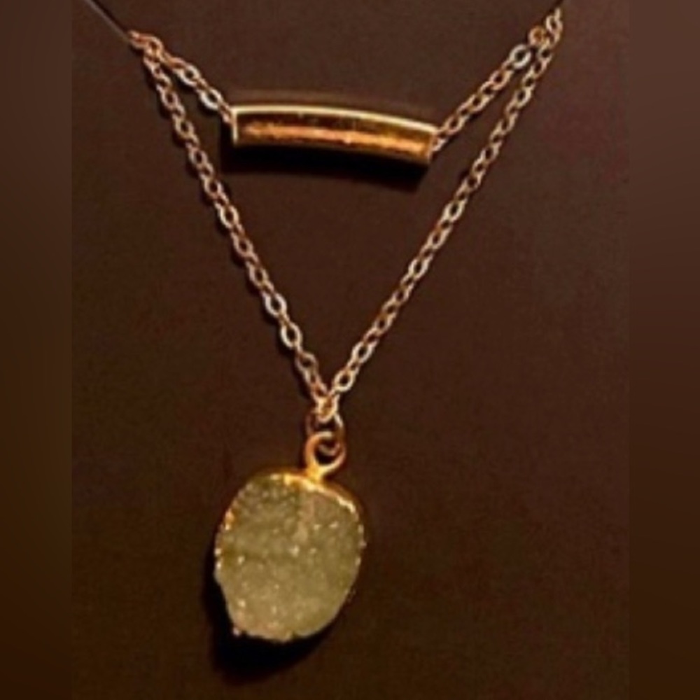 Gold and green/yellow necklace Costume gold necklace, two tier, stone slide